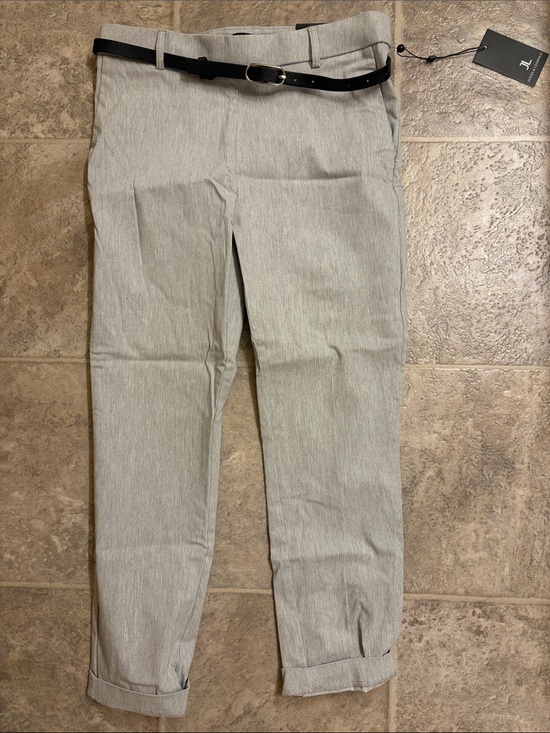 Jules & Leopold Pants - Jules & Leopold Light Gray Cropped Ankle Pants with Black Belt